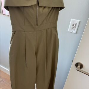 Zara Olive Strapless Jumpsuit with Front Zip Detail